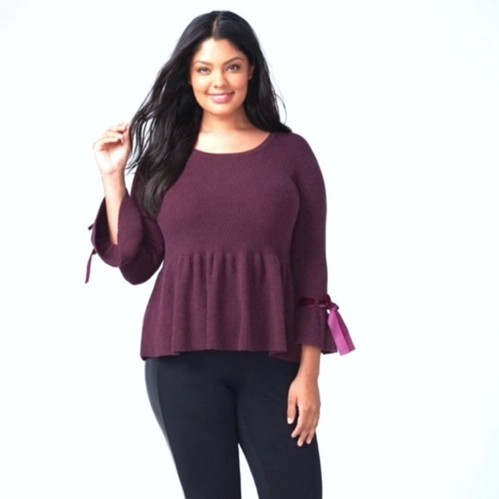 Lane Bryant plum sweater with Velvet tie